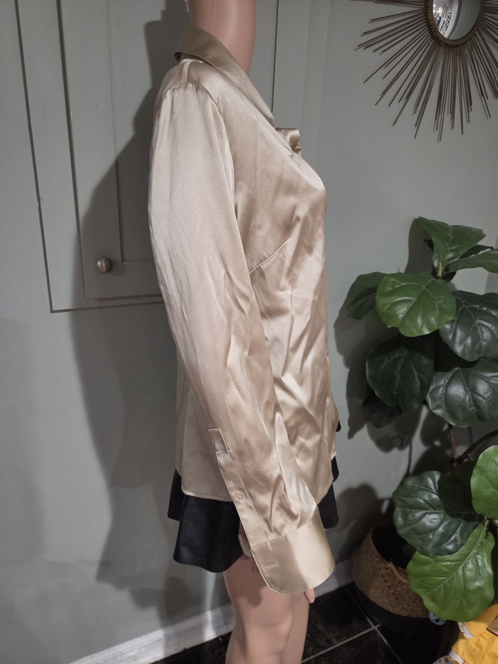 Ann Taylor Champagne Satin Gathered Button Down Blouse Size 10 NWT - Picture 16 of 16